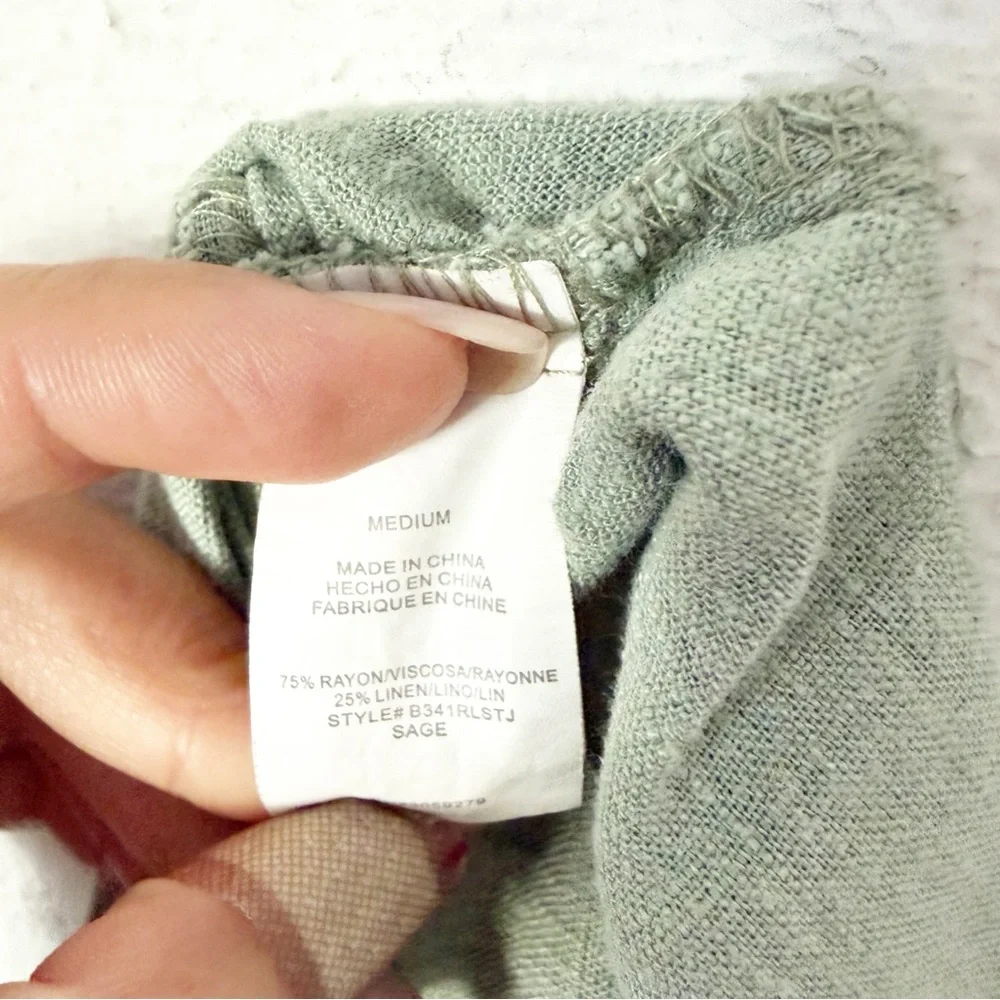 Thread & Supply High Waist Wide Leg Relaxed Fit Frayed Ankle Green Linen Pants M - Picture 8 of 8